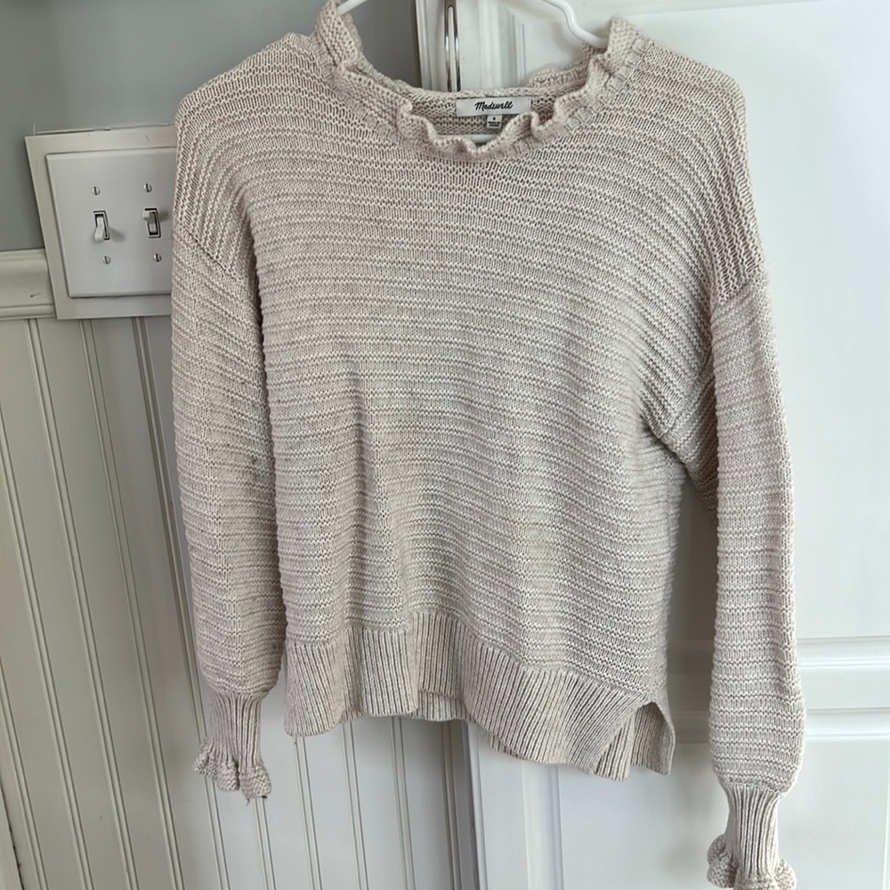 Madewell ruffle-neck pullover sweater in cotton-merino yarn